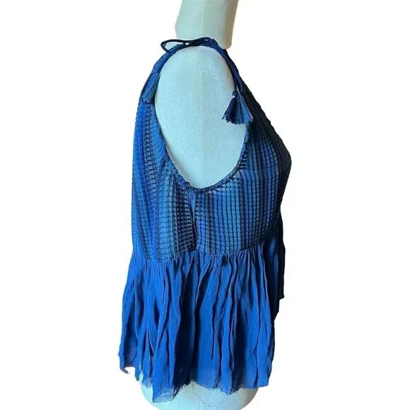 Akemi + Kin Anthropologie Women's XS Blue Pleated Tassel Tank Top Sleeveless - Picture 3 of 7